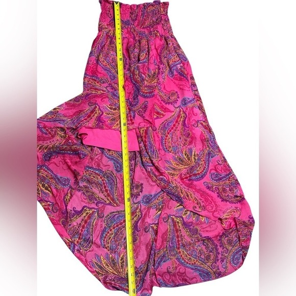 Snap Pink Paisley Strapless Dress High Low Hem Maxi Dress Summer Beach Cover LUp - Picture 7 of 9